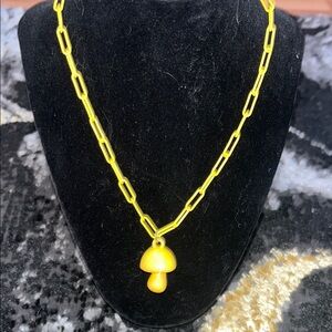 Vibrant Yellow Mushroom Pendant Necklace